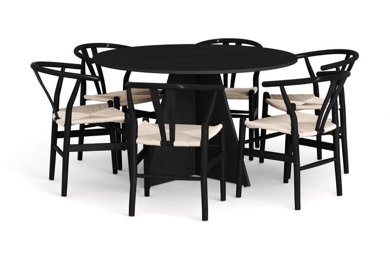 Vera Matgrupp runt 130 cm Svart med 6 Dastoori Matstolar - Svart - Products - Möbler - Bord & matgrupp - Matgrupp