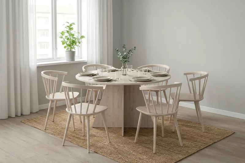 Vera Runt Matbord ø130 cm Fanér - Vitlaserad - Products - Möbler - Bord & matgrupp - Matbord & köksbord