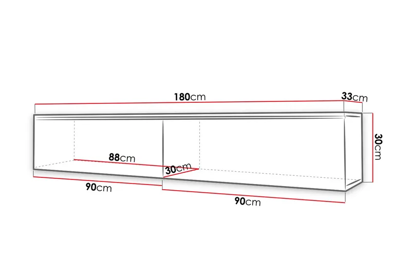 Cuguen Vägghängd Tv bänk med Förvaring 180x32x30 cm - Vit / Högglans - Products - Möbler - TV- & Mediamöbler - TV bänk & mediabänk