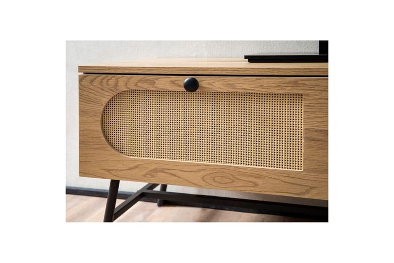 Lowboard Wohnling Melaminbelagd MDF-ekoptik, rottingfront, 2 lådor, metallben Modern - Products - Möbler - TV- & Mediamöbler - TV-skåp