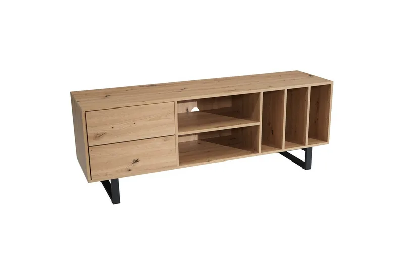 Lowboard Wohnling modernt spånskiva, 2 lådor, förvaringsbrickor, metallben, modern stil Ek, Ek