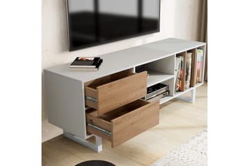 Lowboard Wohnling modernt spånskiva, 2 lådor, förvaringsbrickor, metallben, modern stil Vit, ek - Vit, ek - Products - Möbler - TV- & Mediamöbler - TV bänk & mediabänk