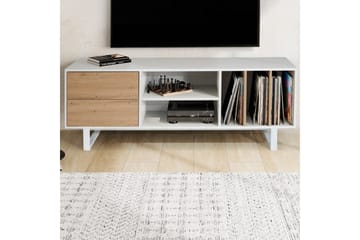 Lowboard Wohnling modernt spånskiva, 2 lådor, förvaringsbrickor, metallben, modern stil Vit, ek - Vit, ek - Products - Möbler - TV- & Mediamöbler - TV bänk & mediabänk