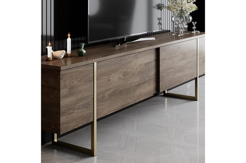 Luxe Tv-bänk 180x50 cm Brun/Guld - Hanah Home - Products - Möbler - TV- & Mediamöbler - TV bänk & mediabänk