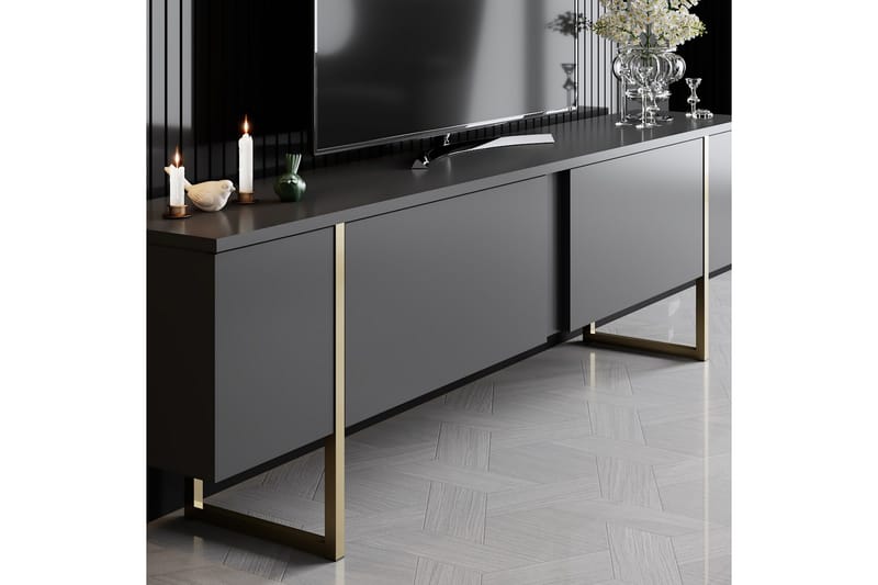 Luxe Tv-bänk 180x50 cm Svart/Guld - Hanah Home - Products - Möbler - TV- & Mediamöbler - TV bänk & mediabänk