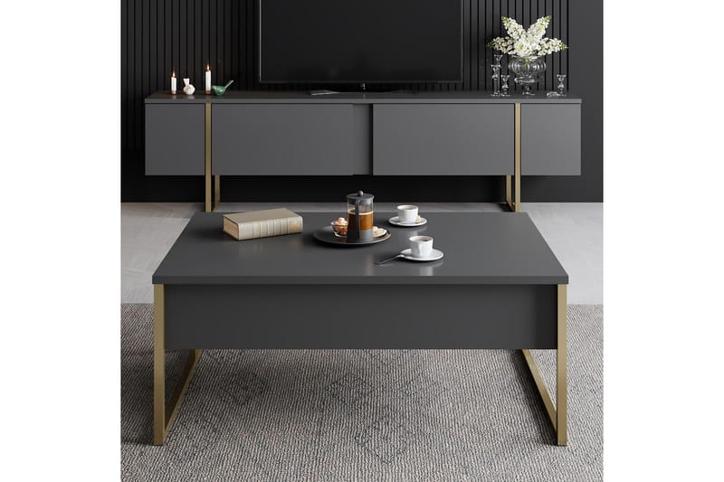Luxe Tv-bänk 180x50 cm Svart/Guld - Hanah Home - Products - Möbler - TV- & Mediamöbler - TV bänk & mediabänk
