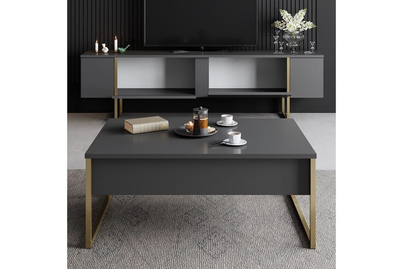 Luxe Tv-bänk 180x50 cm Svart/Guld - Hanah Home - Products - Möbler - TV- & Mediamöbler - TV bänk & mediabänk