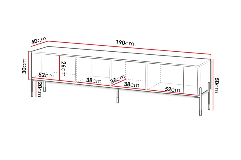 Sherie Tv-bänk 190x40 cm - Svart - Products - Möbler - TV- & Mediamöbler - TV bänk & mediabänk