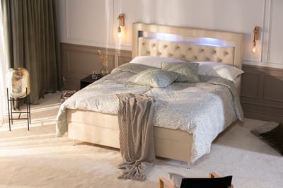 Alessia Komplett Sängpaket med Förvaring LED-belysning 180x200 cm - Beige - Products - Möbler - Säng - Säng med förvaring