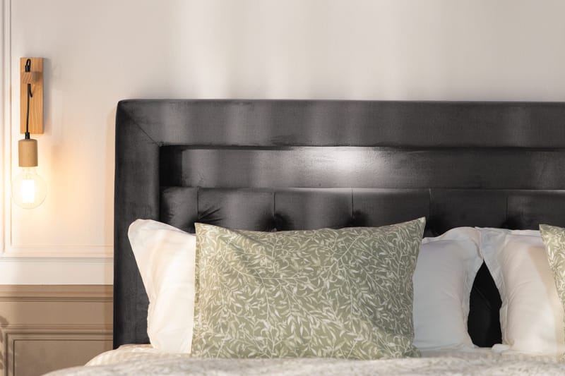 Alessia Komplett Sängpaket med Förvaring LED-belysning 180x200 cm - Mörkgrå Sammet - Products - Möbler - Säng - Säng med förvaring