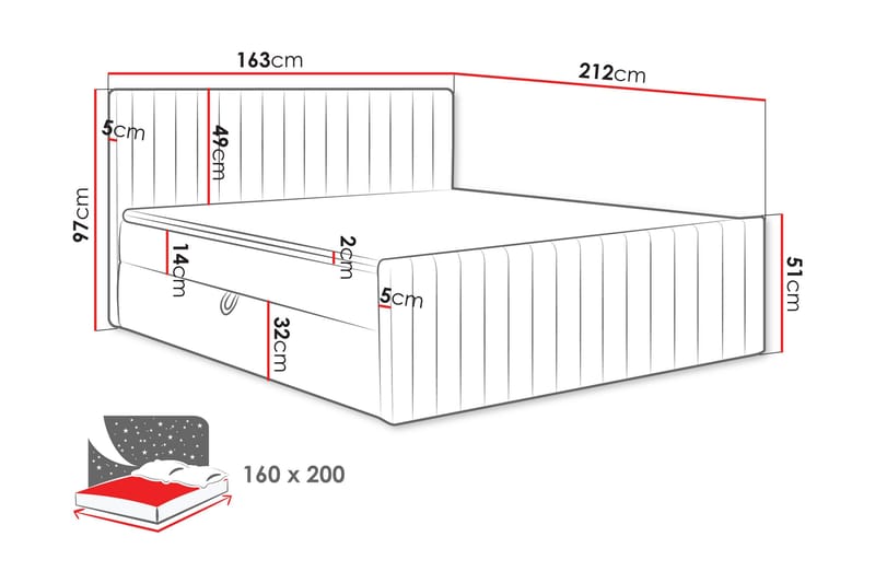 Calrosor Sängpaket Kontinentals äng med Förvaring 160x200 cm - Beige - Products - Möbler - Säng - Komplett sängpaket
