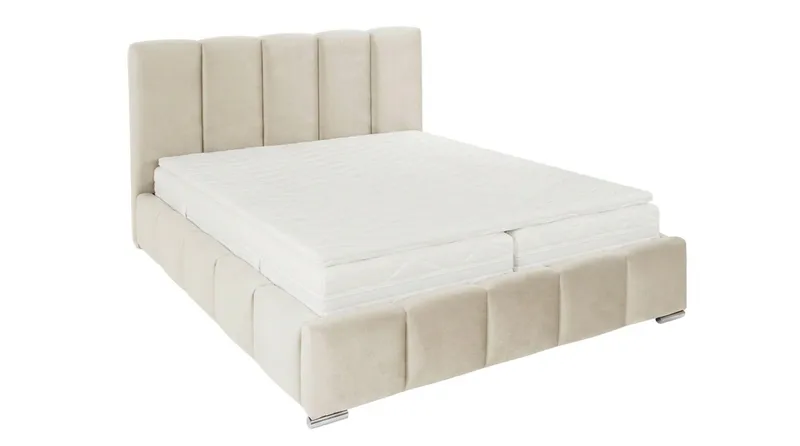 Cleaton Bubblig Sängram 180x200 cm med Förvaring HVILA Pocketresårmadrass och Bäddmadrass i Memoryskum med Tvättbar klädsel, Beige/Vit