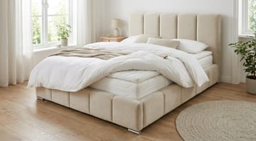 Cleaton Sängram 160x200 cm med Förvaring HVILA Pocketresårmadrass och Bäddmadrass i Polysterskum med Tvättbar klädsel - Beige/Vit - Products - Möbler - Säng - Komplett sängpaket