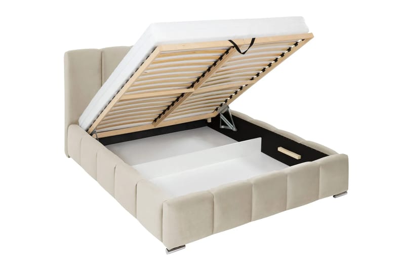Cleaton Sängram 180x200 cm med Förvaring HVILA Skummadrass och Bäddmadrass i Polysterskum Vändbar Sommar & Vintersida och Tvättbar klädsel - Grå/Vit - Products - Möbler - Säng - Komplett sängpaket