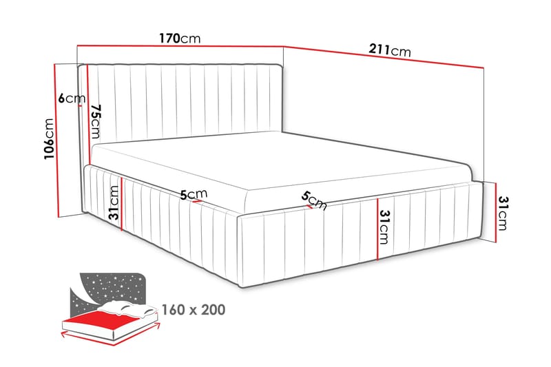 Desio Förvaringssäng 160x200 cm - Röd - Products - Möbler - Säng - Säng med förvaring