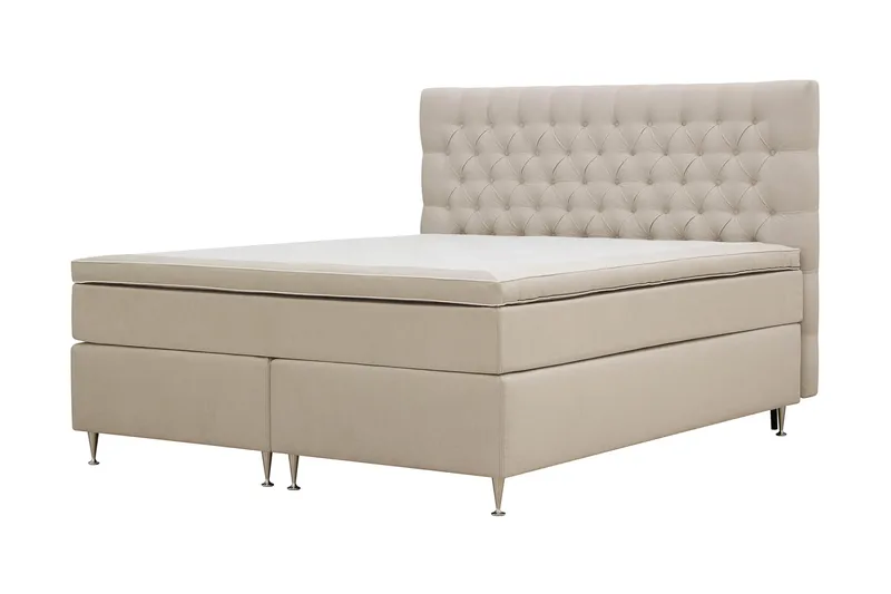 HVILA Lyx Komplett Sängpaket 160x200 cm Kontinentalsäng med knappad sänggavel i sammet - Beige / Sammet - Products - Möbler - Säng - Kontinentalsäng