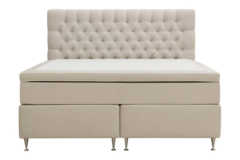 HVILA Lyx Komplett Sängpaket 160x200 cm Kontinentalsäng med knappad sänggavel i sammet, Beige / Sammet
