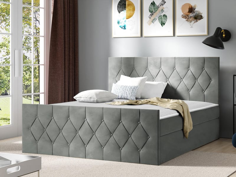 Jitendra Sängpaket Kontinentalsäng 160x200 cm med Förvaring - Grå - Products - Möbler - Säng - Komplett sängpaket