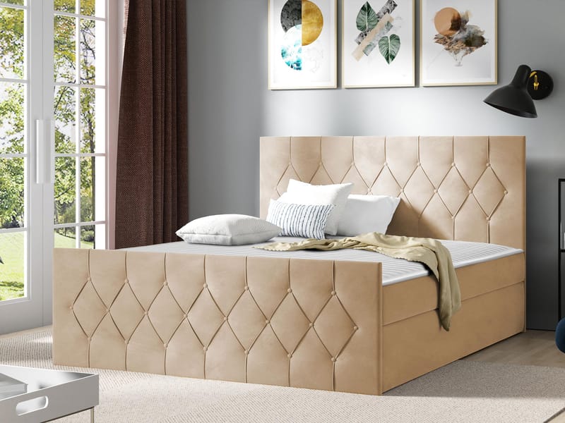 Jitendra Sängpaket Kontinentalsäng 180x200 cm med Förvaring - Beige - Products - Möbler - Säng - Komplett sängpaket