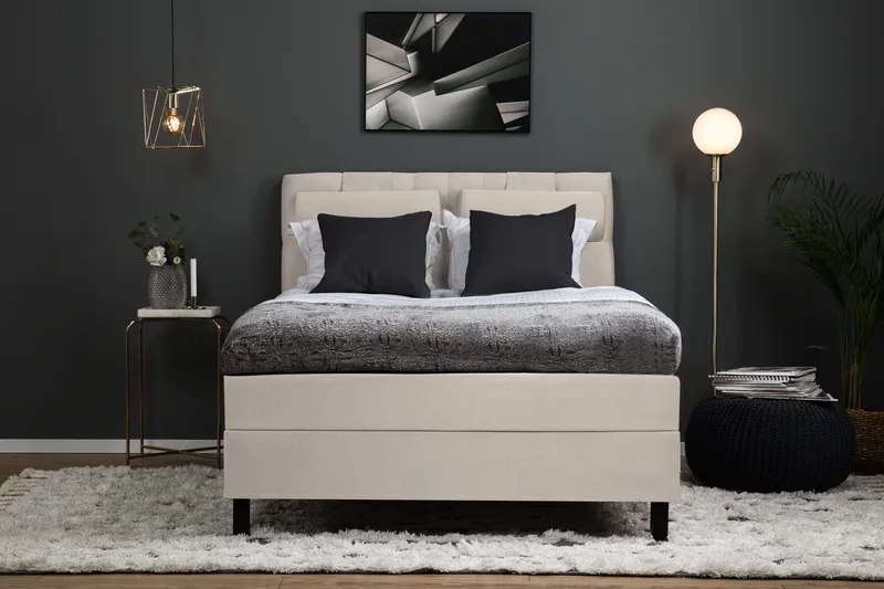 Lucky Komplett Sängpaket 140x200 Polyeter Diamant Sänggavel - Nackkudde Stor Beige - Products - Möbler - Säng - Kontinentalsäng