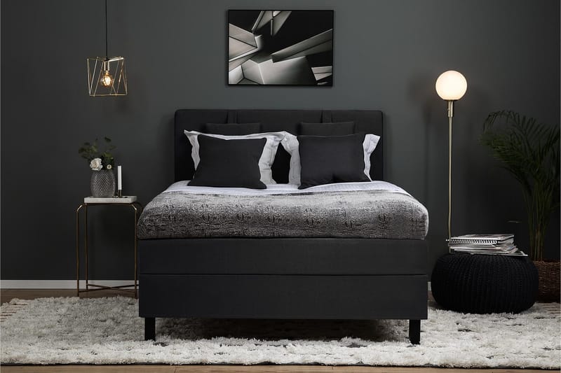 Lucky Komplett Sängpaket 140x200 Polyeter Slät - Nackkudde Liten Svart/Grå - Products - Möbler - Säng - Kontinentalsäng