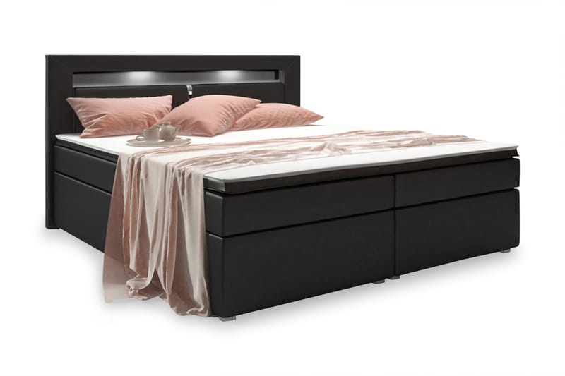 Modena Sängpaket 160x200 medFörvaring LED-belysning, Svart