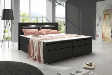 Modena Sängpaket 160x200 medFörvaring LED-belysning - Svart - Products - Möbler - Säng - Säng med förvaring