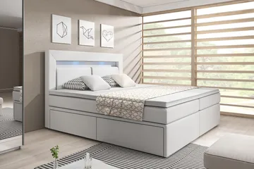 Modena Sängpaket 160x200 medFörvaring LED-belysning - Vit - Products - Möbler - Säng - Säng med förvaring