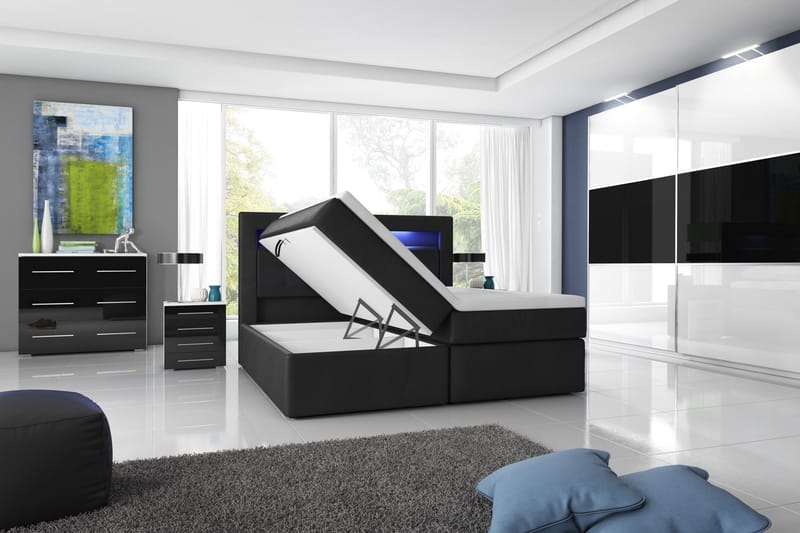 Modena Sängpaket 180x200 medFörvaring LED-belysning - Svart - Products - Möbler - Säng - Säng med förvaring