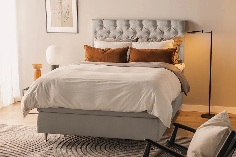 Oslo Lyx Sängpaket Boucle 120x200 Djuphäftad gavel - Grå - Products - Möbler - Säng - Kontinentalsäng