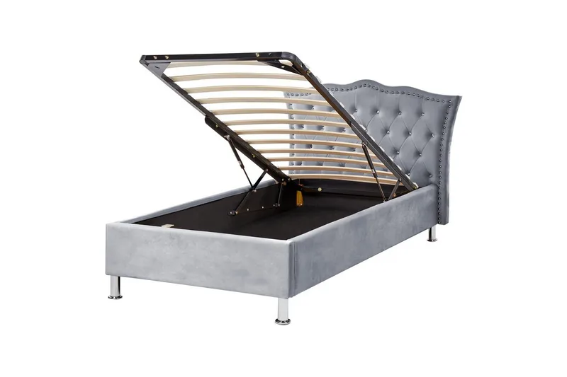 Säng med förvaring Metz, Grå, Silver/Sammet, 90x200 cm