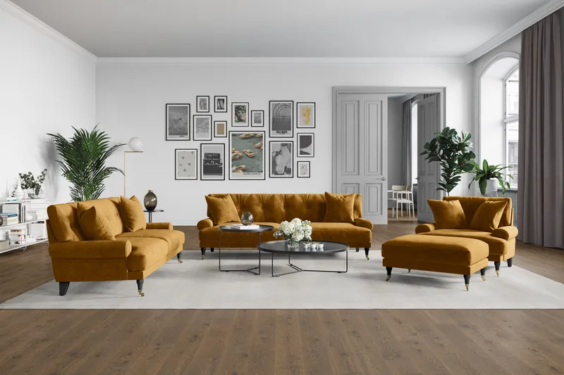 Andrew 2-sits Sammetssoffa - Mörkgul - Products - Möbler - Soffa - 2 sits soffa