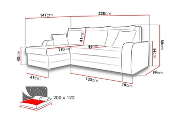 Alvared 3-sits Hörnbäddsoffa Universal - Grå - Products - Möbler - Soffa - Bäddsoffa - Bäddsoffa divan