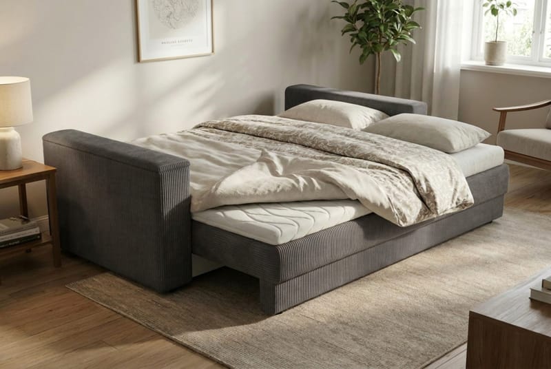 Bergen Extra djup 3-sits Bäddsoffa med Bäddmadrass i Polyesterskum Vändbar Sommar- & Vintersida och Tvättbar klädsel - Brun Manchester - Products - Möbler - Soffa - Bäddsoffa - 3 sits bäddsoffa