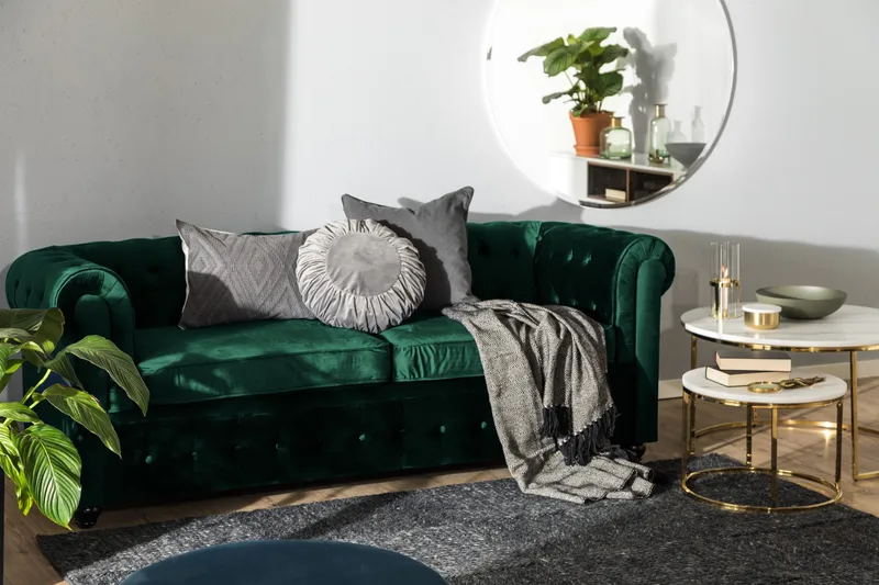 Chesterfield Lyx 3-sits Framåtbäddad bäddsoffa i sammet - Mörkgrön / Grön - Products - Möbler - Soffa - Bäddsoffa - 3 sits bäddsoffa