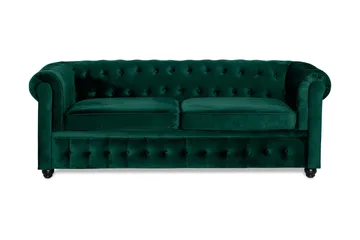 Chesterfield Lyx 3-sits Framåtbäddad bäddsoffa i sammet - Mörkgrön / Grön - Products - Möbler - Soffa - Bäddsoffa - 3 sits bäddsoffa