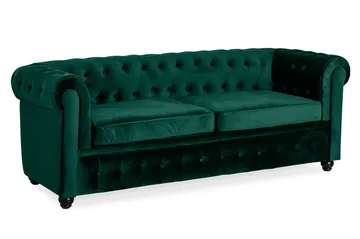 Chesterfield Lyx 3-sits Framåtbäddad Bäddsoffa med HVILA Bäddmadrass 140x200 cm Memoryskum med Tvättbar klädsel - Grön/Vit - Products - Möbler - Soffa - Bäddsoffa - 3 sits bäddsoffa