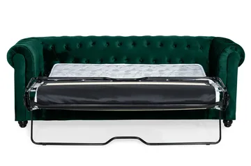 Chesterfield Lyx 3-sits Framåtbäddad Bäddsoffa med HVILA Bäddmadrass 140x200 cm Memoryskum med Tvättbar klädsel - Grön/Vit - Products - Möbler - Soffa - Bäddsoffa - 3 sits bäddsoffa