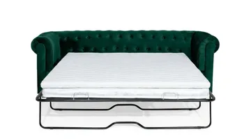 Chesterfield Lyx 3-sits Framåtbäddad Bäddsoffa med HVILA Bäddmadrass 140x200 cm Polyesterskum Vändbar Sommar & Vintersida och Tvättbar klädsel - Grön/Vit - Products - Möbler - Soffa - Bäddsoffa - 3 sits bäddsoffa