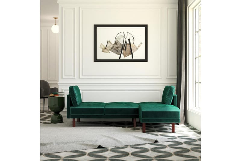 Clair 3-sits Bäddsoffa med Schäslong Ställbar Sammet/Grön/Tr - Dorel Home - Products - Möbler - Soffa - Bäddsoffa - Bäddsoffa längsbäddad
