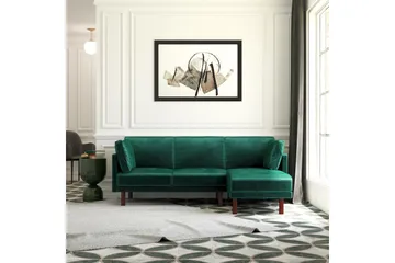 Clair 3-sits Bäddsoffa med Schäslong Ställbar Sammet/Grön/Tr - Dorel Home - Products - Möbler - Soffa - Bäddsoffa - Bäddsoffa längsbäddad