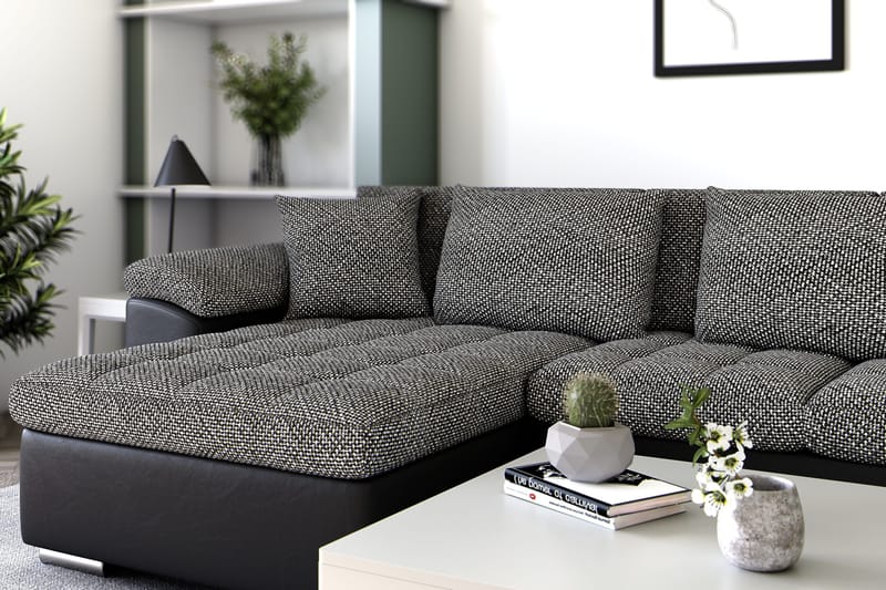 Dynir Stor Hörnbäddsoffa Divan med Förvaring Vänster - Grå / Svart - Products - Möbler - Soffa - Bäddsoffa - Bäddsoffa längsbäddad