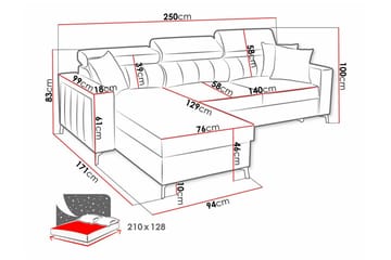 Galbally 3-sits Hörnbäddsoffa Ljusgrå - Products - Möbler - Soffa - Bäddsoffa - Hörnbäddsoffa