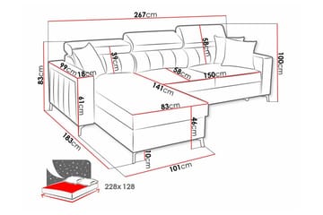 Galbally 3-sits Hörnbäddsoffa Pink - Products - Möbler - Soffa - Bäddsoffa - Hörnbäddsoffa