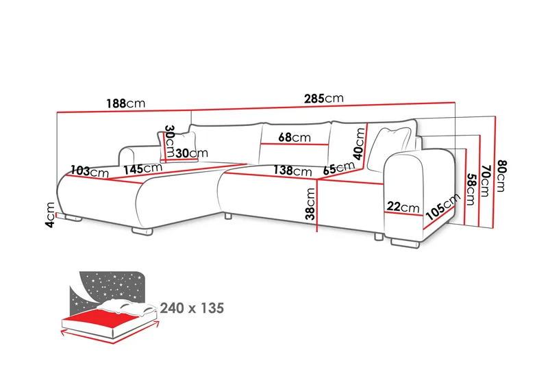 Handda Bäddsoffa med Divan 3-sits i Chenille - Marinblå - Products - Möbler - Soffa - Bäddsoffa - Bäddsoffa divan