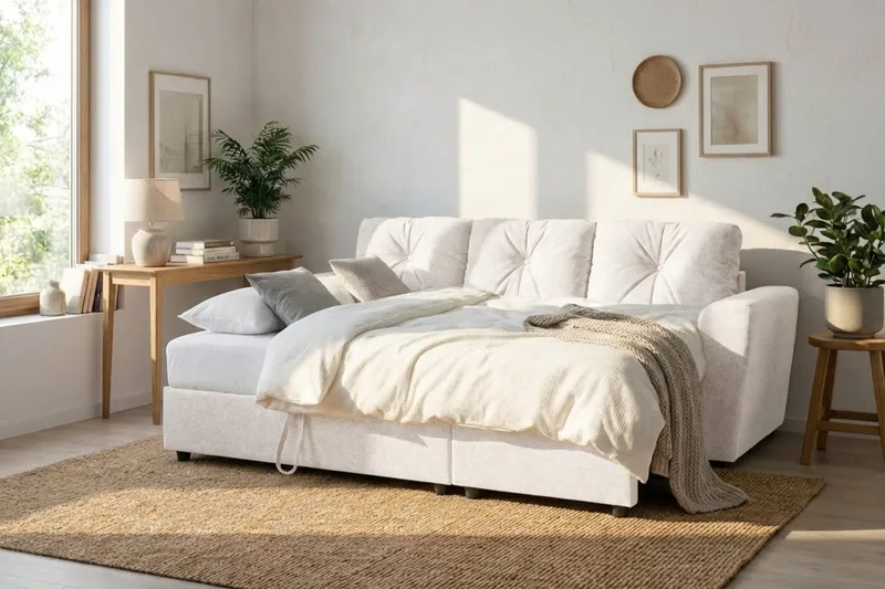 Leia 3-sits vändbar Bäddsoffa med divan och förvaring - Beige - Products - Möbler - Soffa - Bäddsoffa - Bäddsoffa divan