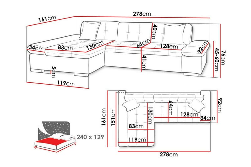 Lomux 3-sits Hörnbäddsoffa Dark green - Products - Möbler - Soffa - Bäddsoffa - Bäddsoffa längsbäddad
