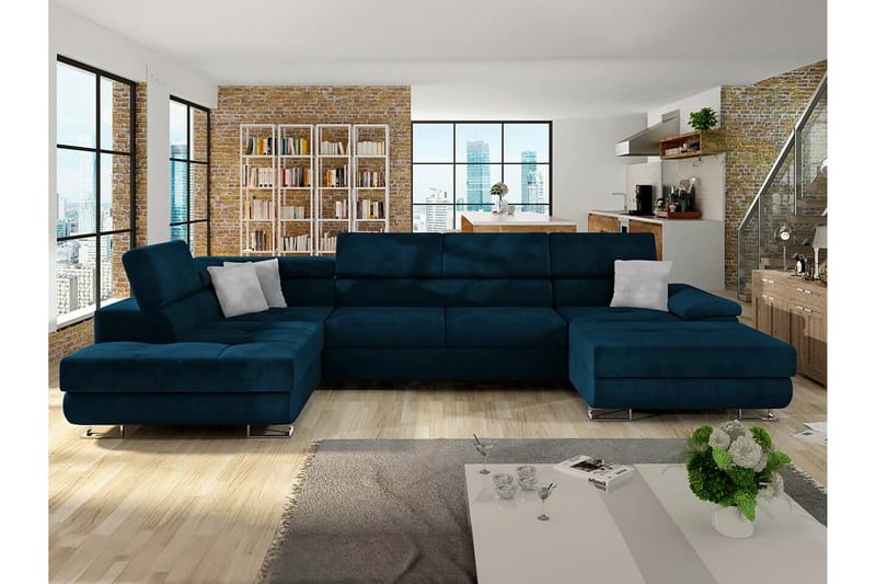 Reginia 4-sits Hörnbäddsoffa 375 cm Dark blue - Products - Möbler - Soffa - Bäddsoffa - Bäddsoffa divan