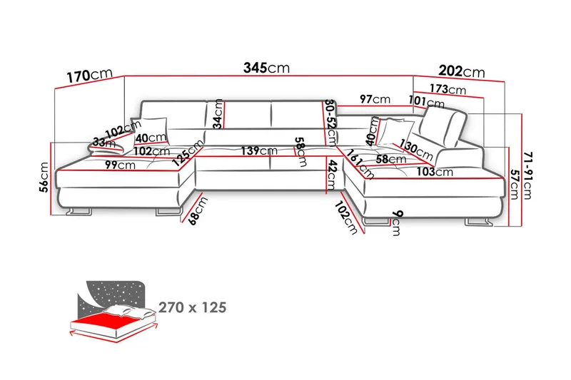Reginia Bäddsoffa m. Divan och Schäslong Förvaring 4-sits - Beige - Products - Möbler - Soffa - Bäddsoffa - Bäddsoffa divan