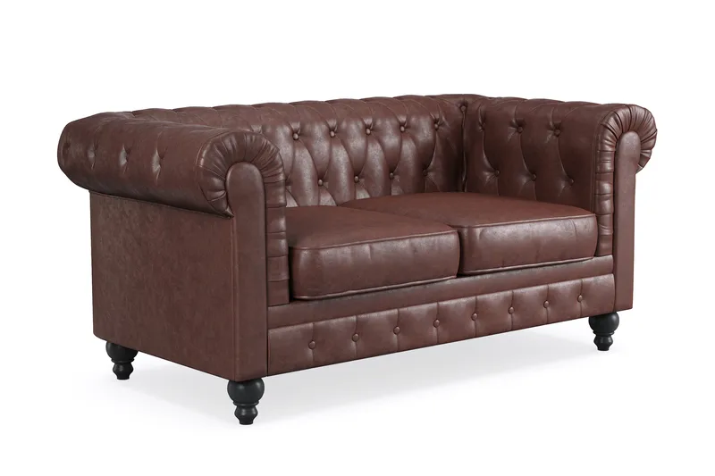 Chesterfield Lyx 2-sits Djup soffa konstläder - Mörkbrun PU - Products - Möbler - Soffa - Skinnsoffa